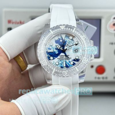 ER Factory Swiss Replica Rolex Phantomlab Submariner Waves Dial Transparent Case Watch 